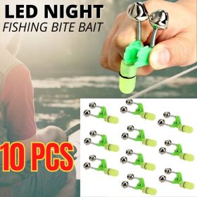 10x LED Night Fishing Bait Bite Alarm Twin 2 Bells Light Rod Tip Clip Alert Ring