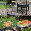 Fire Pit with 2 Grill, Round Metal Wood Burning Firepit with Surrounding Removable Cooking Grill, Unique Design for Camping, Outdoor Heating, Bonfire,