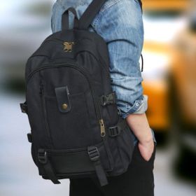 2023 New Outdoor Travel Camping Bag Computer Bag Mountaineering Bag Large Capacity Backpack for Men Canvas High School Backpacks (Color: Black)