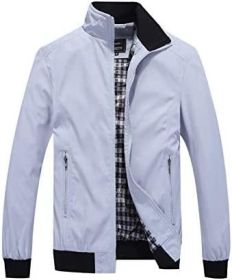 Men's Lightweight Casual Jackets Full-Zip Windbreakers Fashion Jackets Outerwear (Color: LIGHT GREY-XL)