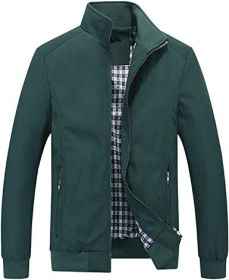 Men's Lightweight Casual Jackets Full-Zip Windbreakers Fashion Jackets Outerwear (Color: GREEN-M)