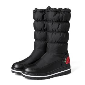 Lucyever Plus Size 44 Winter Down Snow Boots Women Waterproof Embroidery Cotton Padded Boots Female Thicken Warm Platform Shoes (Color: Black, size: 43)