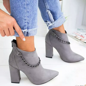 Boots Women 2022 New Keep Warm Women Shoes Zipper Women's Boots High Heels Ankle Boots Fashion Casual Botas Mujer Winter Shoes (Color: Gray, size: 37)