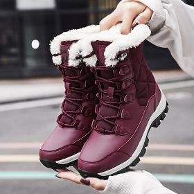 Ankle Boots Women Winter Shoes Keep Warm Non-slip Black Snow Boots Ladies Lace-up Boots Chaussures Femme Booties Woman Flat Boot (Color: Red, size: 37)