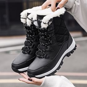 Ankle Boots Women Winter Shoes Keep Warm Non-slip Black Snow Boots Ladies Lace-up Boots Chaussures Femme Booties Woman Flat Boot (Color: Black, size: 39)