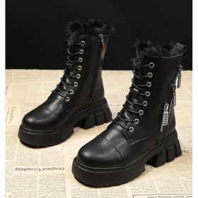 Women Snow Boots Beige Plush Warm Fur Causal Boots Shoes Sneakers Ankle Booties Platform Thick Sole Lace Up Winter Shoes998 (Color: Black, size: 35)