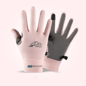 Summer Gloves For Men Cycling Anti UV Women Spring Ice Silk Two Finger Touchscreen Camping Driving Sports Riding Fishing Gloves (Color: full finger pink, Gloves Size: M)