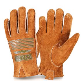 Man Work Gloves Stretchable Tough Grip Leather for Utility Construction Wood Cutting Cowhide Gardening Hunting Gloves 2010 (Color: Coffee-Logo, size: M)