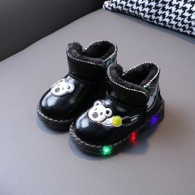 LED Children Snow Boots 1 to 6 year old Baby Boy Cartoon Bear Short Boots with Luminous Sole Warm Plush Winter Shoes Girl E10253 (Color: Black, size: 24)