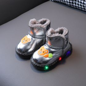 LED Children Snow Boots 1 to 6 year old Baby Boy Cartoon Bear Short Boots with Luminous Sole Warm Plush Winter Shoes Girl E10253 (Color: Gray, size: 30)