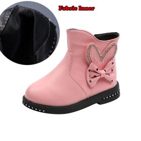 Rabbits Ears Boots Girls Crystal Autumn Booties Warm Cozy Winter Shoes for Girl Polka Dot Bow Little Girl Snow Boots Kids F07232 (Color: Fabric Inner Pink, size: 36)