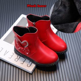 Rabbits Ears Boots Girls Crystal Autumn Booties Warm Cozy Winter Shoes for Girl Polka Dot Bow Little Girl Snow Boots Kids F07232 (Color: Plush Inner Red, size: 33)