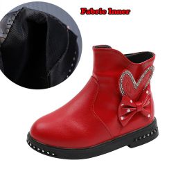 Rabbits Ears Boots Girls Crystal Autumn Booties Warm Cozy Winter Shoes for Girl Polka Dot Bow Little Girl Snow Boots Kids F07232 (Color: Fabric Inner Red, size: 37)