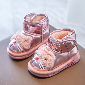 Children Fur Snow Boots for Kids Girls Fashion Letters Printed Girls Platform Boots Cute Warm Plush Shoes Girl Non-slip E10284 (Color: Pink, size: 24)