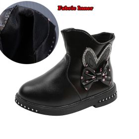 Rabbits Ears Boots Girls Crystal Autumn Booties Warm Cozy Winter Shoes for Girl Polka Dot Bow Little Girl Snow Boots Kids F07232 (Color: Fabric Inner Black, size: 35)