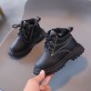 Autumn Classic Black Brown Beige Fall Winter Platform Boots for Children Handsome Boys Short Boots Cozy Kids Girl Shoes F08023