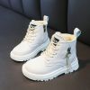 Winter Plush Warm Girls Fashion Boots Solid PU Leather Crystal Tassel Short Shoes for Kids Non Slip Children Ankle Boots E11061