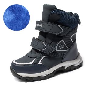 BONA New Classics Style Children Boots Hook & Loop Boys Snow Boots Leather Boys Ankle Boots Outdoor Fashion Sneakers (Color: DEEP  BLUE  PLUSH, size: 5.5)