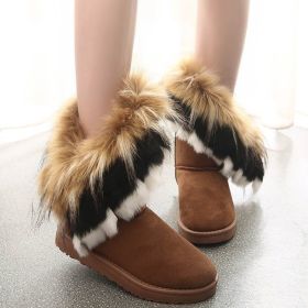 New Snow Boots Ladies Middle Tube Snow Boots Cotton Boots Female Snow Boots Imitation Fox Hair Shoes Large Size 36-42 (Color: Yellow, size: 38)