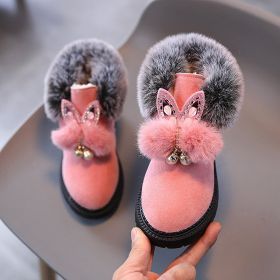 Winter Kids Snow Boots Cute Pearl Sequins Furry Kids Shoes for Girls Toddler Baby Plush Ankle Boots Warm Casual Shoes Size 21-30 (Color: Pink, size: 30(Insole 18.5cm))