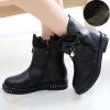 Girls Boots Fashion Rhinestone Bow Leather Ankle Boots Winter Plush Warm Big Girl Snow Boots Flat Casual Kids Shoes Size 27-37