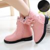 Girls Boots Fashion Rhinestone Bow Leather Ankle Boots Winter Plush Warm Big Girl Snow Boots Flat Casual Kids Shoes Size 27-37