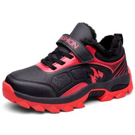 Winter Boots For Boys Anti-Skid Hiking Shoes Children Plus Fur Walking Climbing Sneakers Outdoor Sport Footwear Kids Snow Shoes (Color: Red kid shoes, size: 6)