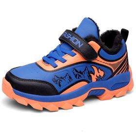 Winter Boots For Boys Anti-Skid Hiking Shoes Children Plus Fur Walking Climbing Sneakers Outdoor Sport Footwear Kids Snow Shoes (Color: Blue kid shoes, size: 3)