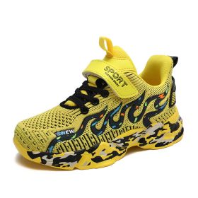 Children Sport Shoes Girls Running Shoes Kids Breathable Mesh Shoes For Girls Sneakers Outdoor Antislip Tenis Infantil Velcro (Color: Yellow, size: 1)