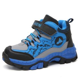 FLARUT Kids Winter Shoes Boys Hiking Shoes Plus Fur Warm Sport Running Shoes Waterproof Non-slip Outdoor Soft Climbing Sneakers (Color: blue winter shoes, size: 1)