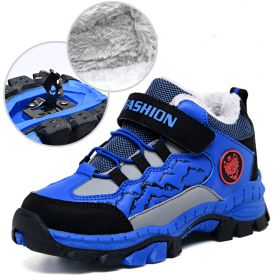 FLARUT Kids Winter Shoes Boys Hiking Shoes Plus Fur Warm Sport Running Shoes Waterproof Non-slip Outdoor Soft Climbing Sneakers (Color: blue snow boot boy, size: 7)