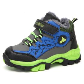 FLARUT Kids Winter Shoes Boys Hiking Shoes Plus Fur Warm Sport Running Shoes Waterproof Non-slip Outdoor Soft Climbing Sneakers (Color: green winter shoes, size: 7)