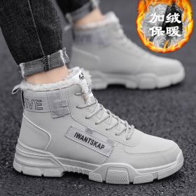 Ankle Boots Men Snow Boots Winter Warm Lace-up Men Shoes 2021 New Fashion Flock Plush Winter Boots Men Shoe Plus Size (Color: Grey, size: 44)