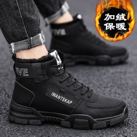 Ankle Boots Men Snow Boots Winter Warm Lace-up Men Shoes 2021 New Fashion Flock Plush Winter Boots Men Shoe Plus Size (Color: Black, size: 41)