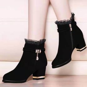 Plus Size 35-43 Winter Casual Women Pumps Warm Ankle Boots Waterproof High Heels Snow 2020 Shoes Botas Patent Botas Muje758 (Color: Black, size: 36)