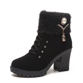 gh7 High Heel Winter Shoes Women Winter Boots Fashion Women's High Heel Boots Plush Warm Fur Shoes Ladies Brand Ankle Boots (Color: Black, size: 40)