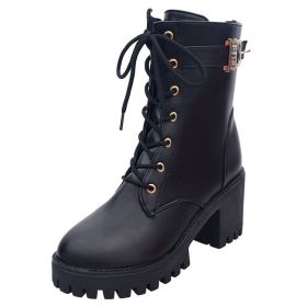 Top Quality Split Leather Women Boots Dr new Boots Shoes High Top Motorcycle Autumn Winter Shoes Woman Snow Boots ty67 (Color: Black, size: 4)