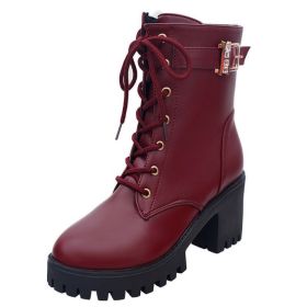 Top Quality Split Leather Women Boots Dr new Boots Shoes High Top Motorcycle Autumn Winter Shoes Woman Snow Boots ty67 (Color: Burgundy, size: 8)