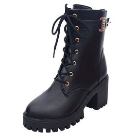 Top Quality Split Leather Women Boots Dr new Boots Shoes High Top Motorcycle Autumn Winter Shoes Woman Snow Boots ty67 (Color: Black, size: 5)