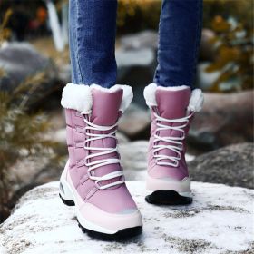 High Quality Waterproof Winter Women Boots Warm Plush Women's Snow Boots Outdoor Non-slip Sneakers Fur Platform Ankle Boots (Color: Pink, size: 6)