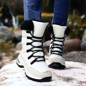 High Quality Waterproof Winter Women Boots Warm Plush Women's Snow Boots Outdoor Non-slip Sneakers Fur Platform Ankle Boots (Color: Beige, size: 7.5)