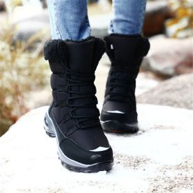 High Quality Waterproof Winter Women Boots Warm Plush Women's Snow Boots Outdoor Non-slip Sneakers Fur Platform Ankle Boots (Color: Black, size: 6)