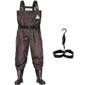 UPGRADE Fishing Waders for Men&Women with Boots Waterproof;  Nylon Chest Wader with PVC Boots & Hanger Brown (Color: Brown, size: Men 11/Women 13)