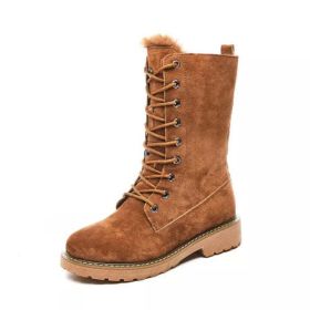 Winter Fur Snow Boots Women's Suede Leather Short Plush Oxford (Color: Brown, size: 38)