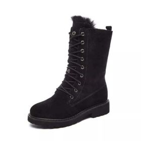 Winter Fur Snow Boots Women's Suede Leather Short Plush Oxford (Color: Black, size: 38)