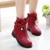 Girls Boots Fashion Rhinestone Bow Leather Ankle Boots Winter Plush Warm Big Girl Snow Boots Flat Casual Kids Shoes Size 27-37