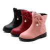 Girls Boots Fashion Rhinestone Bow Leather Ankle Boots Winter Plush Warm Big Girl Snow Boots Flat Casual Kids Shoes Size 27-37