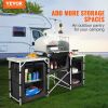 VEVOR Camping Kitchen Table, Folding Outdoor Cooking Table with Storage Carrying Bag, Aluminum Cook Station 3 Cupboard & Detachable Windscreen, Quick