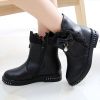 Girls Boots Fashion Rhinestone Bow Leather Ankle Boots Winter Plush Warm Big Girl Snow Boots Flat Casual Kids Shoes Size 27-37