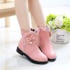 Girls Boots Fashion Rhinestone Bow Leather Ankle Boots Winter Plush Warm Big Girl Snow Boots Flat Casual Kids Shoes Size 27-37